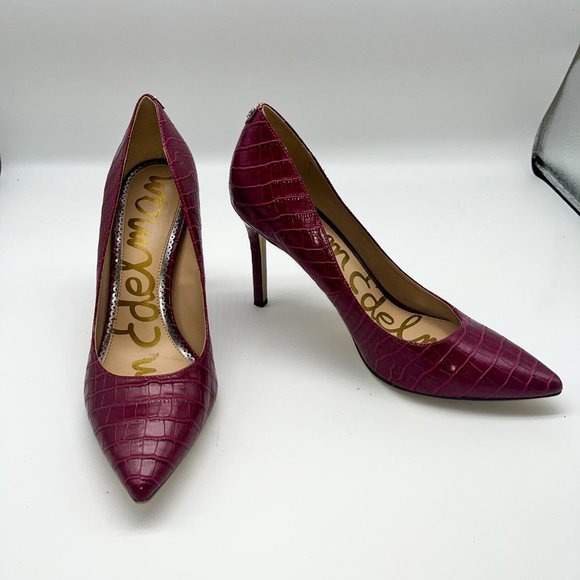 Sam Edelman Plum Snakeprint Pointed Toe Pumps Sz 7.5 - Picture 2 of 6